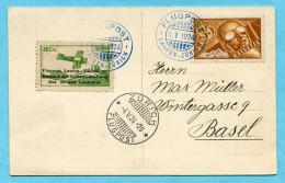 Offizielle Karte Mit Vignette Flugpost Laufen-Zürich 1924 - Premiers Vols