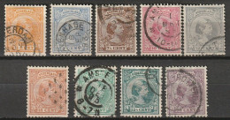 1891-1894 Wilhelmina 3, 5, 7.5, 10, 12.5, 15, 20, 22.5, 25ct NVPH 34, 36, 37, 38 Etc. Nice Cancelations.  - Used Stamps
