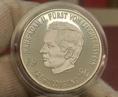 Liechtenstein 10 Franken - Hans-Adam II 1990 Y# 22 Plata Proof - Liechtenstein