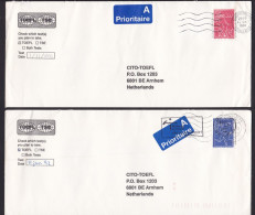 Denmark: 2x Cover To Netherlands, 1992, 1 Stamp Each, Clean, Dog Poop, Trash Bin, A-label (minor Damage) - Covers & Documents