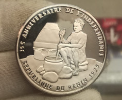 Benín 1000 Francs CFA Commemorative 35 Years Of Independence 1995 Km 13 Plata Pura Proof - Benin