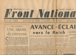 FRONT NATIONAL, Vendredi 1er Septembre 1944, N° 11, La Somme Et La Meuse Franchies, Hongrie, Stand De Tir D'Issy... - Testi Generali