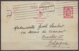 EP CP 1F Rouge (Petit Sceau De L'Etat) Partie "Réponse" Flam. WARSZAWA /29 IIX 1939 Pour BRUXELLES IV - Briefkaarten 1934-1951