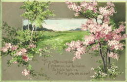 4662 Belle CPA Gaufrée - Fleurs De Pommier Finement Gaufrées - Paysage Printanier - Bomen