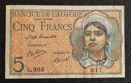 Algeria Banque De L'Algérie 1944 Banknote 5 Francs P-94b Circulated + FREE GIFT - Algerien