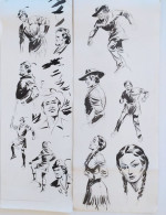 Maxime ROUBINET (Max Pen) Illustrateur BD 2 Dessins Originaux  Plume  Personnages Femme - Tekeningen