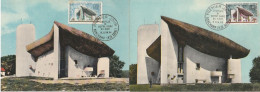 LOT " CHAPELLE A RONCHAMP " Sur 2 Cartes Maximum De 1973. N° YT 1394A Et 1435. Parfait état. CM à Saisir !!! - Monuments