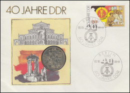 DDR-Numisbrief 40 Jahre DDR, 10-Mark-Gedenkmünze, ESSt 3.10.1989 - Enveloppes Numismatiques