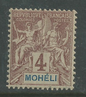 Mohéli N° 3 XX Type Groupe : 4 C. Lilas-brun Sur Gris, Sans Charnière, TB - Nuovi