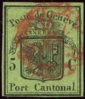 SUISSE - SBK 6 GENEVE 5C VERT GRANDE AIGLE - OBLITERE - CERTIFICAT SCHELLER - 1843-1852 Kantonalmarken Und Bundesmarken