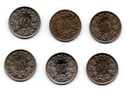 6 Pièces SUISSE - 10 FR - 1944 -1959 - 1961 - 1962 - 1964 (ref  F 07) - 10 Centimes / Rappen