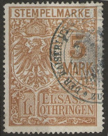 !!! ALSACE-LORRAINE, TIMBRE FISCAL N°104, OBLITÉRÉE, 5 MARK - Oblitérés