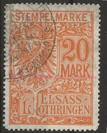 !!! ALSACE-LORRAINE, TIMBRE FISCAL N°106, OBLITÉRÉE, 20 MARK - Usati