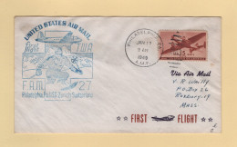 Etats Unis - 1er Vol - Philadelphie Suisse - 1949 - Ski - 2c. 1941-1960 Cartas & Documentos