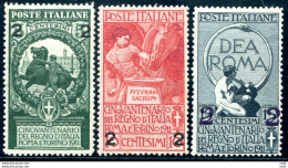 Unità D'Italia Soprastampati Cent. 2 N. 99b/101b Serie Con Cifre Spaziate - Mint/hinged