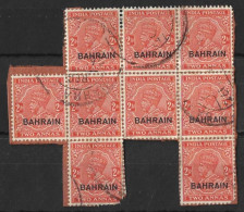 BAHRAIN.......KING GEORGE V...(1910-36..)....2As.....SG17a.......IRREGULAR  BLOCK OF 9...ON PEICE.....USED...... - Bahrein (...-1965)