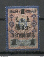 Österreich Austria K. U. K. Militärverwaltung 1912 Stempelmarke Mit Überruck 1 Heller * - Revenue Stamps