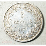ECU Louis Philippe Ier De  5 Francs 1831 T Nantes Tranche En Creux TTB - Altri & Non Classificati