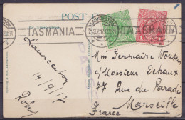 Australie - CP Colorisée "King's Bridge Launceston" Affr. 1½d Flam. "LAUNCESTON /21 SEP. 1917/ TASMANIA" Pour MARSEILLE  - Cartas & Documentos