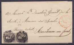 L. Affr. Paire Verticale N°3 P1 Càd AERSCHOT /12 FEV. 1851 Pour Bureau Restant à MARCHIENNE-AU-PONT (au Dos: Càd Arrivée - 1849-1850 Medaillons (3/5)