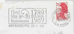 Secap De Ivry Sur Seine - Bicentenaire De La Révolution - Bonnet Phrygien - Enveloppe Entière - Franse Revolutie