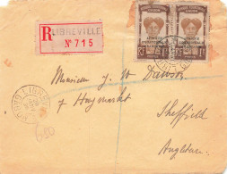 LETTRE. DEVANT. 29 JANV 26. RECOIMMANDE LIBREVILLE POUR ANGLETERRE - Covers & Documents