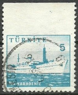 Turkey; 1959 Pictorial Postage Stamp 5 K. ERROR "Imperforate Edge" - Oblitérés