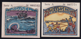 2x Süsel: 75 Pfennig + 1 Mark 10.2.1921 - Serie A, KN 6-stellig - Verzamelingen