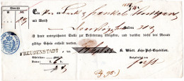 Württemberg 1853, L1 FREUDENSTADT Klar Auf Postschein F. Eine Wertsendung - Covers & Documents