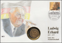 Numisbrief Ludwig Erhard, 2 DM / 80 Pf., SST Bonn 22.7.1988 - Numismatische Enveloppen