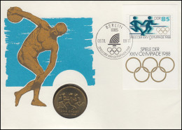 DDR-Numisbrief Olympiade 1988, Block Und 10-Mark-Gedenkmünze ESSt 9.8.1988 - Enveloppes Numismatiques