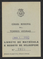 Portugal Torres Vedras Permis De Immatriculation Vélo Durand 1967 Bike Registration License - Other & Unclassified