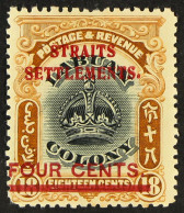 1906-07 4c On 18c Black & Pale Brown Overprint LINE THROUGH 'B' Variety, SG 146d, Mint Part Gum, Fresh. Cat ?350. - Straits Settlements