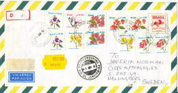 Brazil Air Mail Cover Sent To Sweden Rio De Janeiro 1-11-1990 With A Lot Of Topic Stamps FLOWERS - Airmail