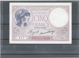 FRANCE -5F FEMME CASQUÉE  -10-8-1933- BK- SERIE 617- FAYETTE - F.03 /17- ETAT : SPL- SANS EPINGLAGE - 5 F 1917-1940 ''Violet''