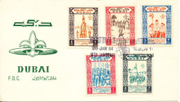 UAE Dubai FDC 20-1-1964 Scout Scouting Jamboree Complete Set Of 5 With Cachet - Dubai