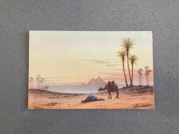 Prayer In The Desert At Sunrise, Near The Pyramids Of Giza Carte Postale Postcard - Pyramids