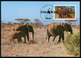 Mk Uganda Maximum Card 1983 MiNr 364 A | Endangered Wildlife. WWF. Elephants #max-0070 - Ouganda (1962-...)