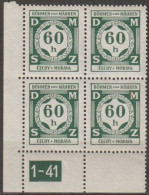 35/ Pof. SL 4, Grey Green, Corner 4-block, Plate Number 1-41 - Unused Stamps