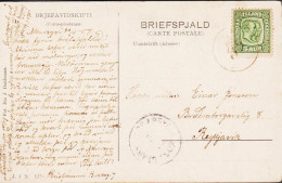 1907. Two Kings. 5 Aur Green. Perf. 12 3/4, Wm. Crown. Postcard (Magnus Einarsson Söngstjori O... (Michel 51) - JF546089 - Brieven En Documenten