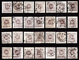 1877. Circle Type. Perf. 13. 30 øre Brown. 28 Stamps With Different Shades Etc. (Michel 24B) - JF103237 - Gebraucht