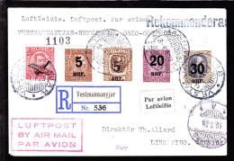 1929. Air Mail. 30 Aur On 50 Aur And 5 Aur/16 Aur + 20 Aur/40 Aur Christian IX, Luftpost 10 ... (Michel 112+) - JF103814 - Lettres & Documents