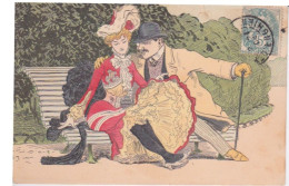 CPA ILLUSTREE  GEORGES MEUNIER - COUPLE SUR BANC PUBLIC - Meunier, G.