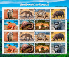 Burundi 2023, Biodiversity, Owl, Jena, Turtle, Hippo, Frog, Mushroom, Monkey, Sheetlet - Nuovi