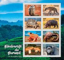 Burundi 2023, Biodiversity, Owl, Jena, Turtle, Hippo, Frog, Mushroom, Monkey, 8val In BF - Unused Stamps