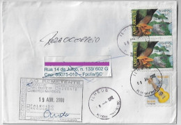 Brazil 2002 Returned To Sender Cover From Florianópolis Agency Ilhéus Stamp Mushrooms Alligator And Musical Instrument - Brieven En Documenten