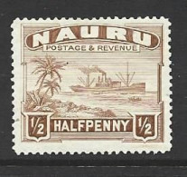 Nauru 1924 - 1948 Freighter Ship Definitives Shiny Paper Later Printing 1/2d Perf 14 MLH - Nauru