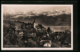 AK Hilterfingen, Teilansicht Mit Kirche Und Jungfrau  - Hilterfingen