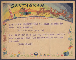 USA - Télégramme SANTAGRAM Western Union (années 1950) Du Pôle Nord (où Habite Le Père Noël) Pour WHEELING (West Virgini - Telegraph Stamps