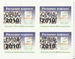 Taxe Piscicole ( CPMA ) Personne MAJEURE 2010 - Bloc De 4 Timbres Vierges - Pêche